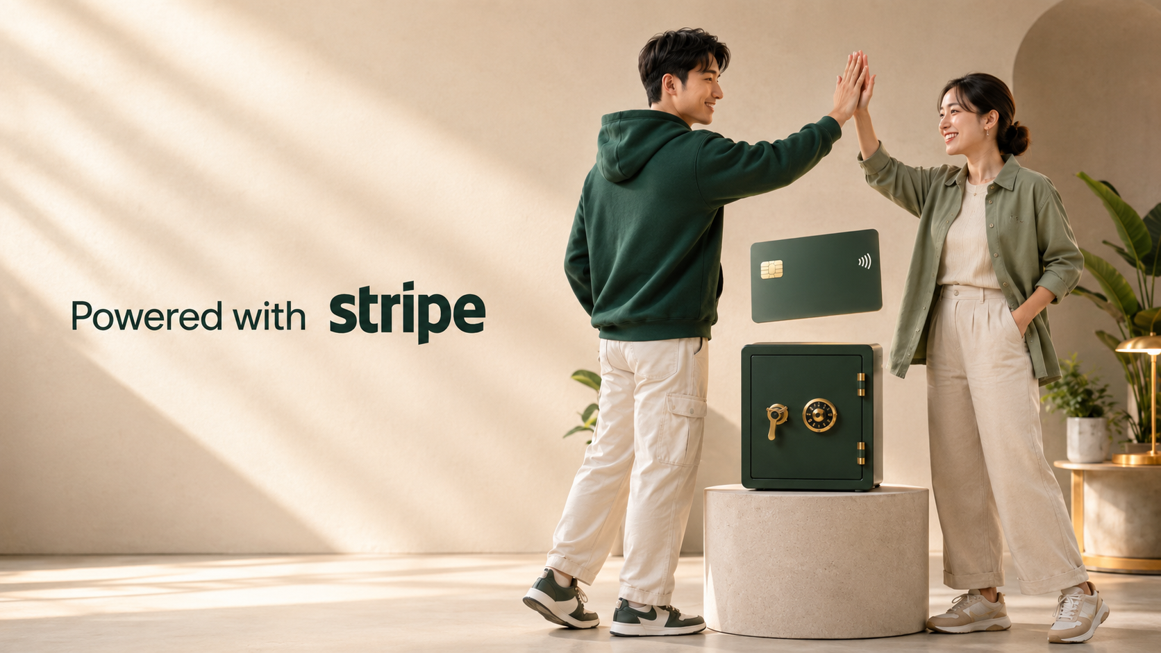 A creator and an editor high-five over a guaranteed payment, powered by Stripe